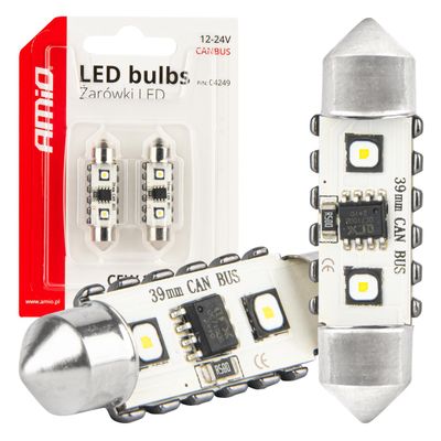 Pirnid LED CANBUS Festoon C5W 2SMD 3838 39mm White 12V/24
