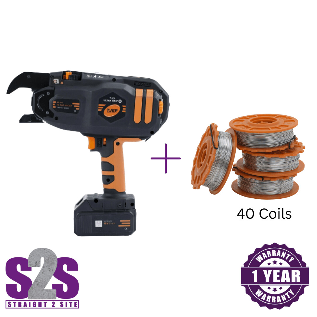 TJEP Ultra Grib Rebar Tying Gun & 40 Coils of Wire