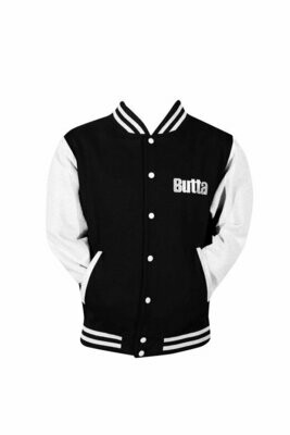 Butta Varsity Jacket – Black with White Sleeves - Small
