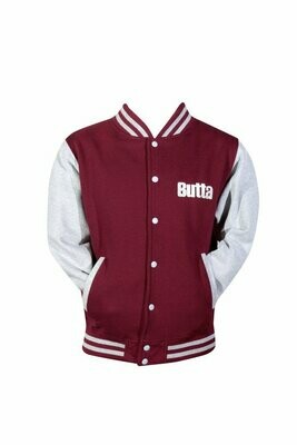 Butta Varsity Jacket – Red with Grey Sleeves - XS