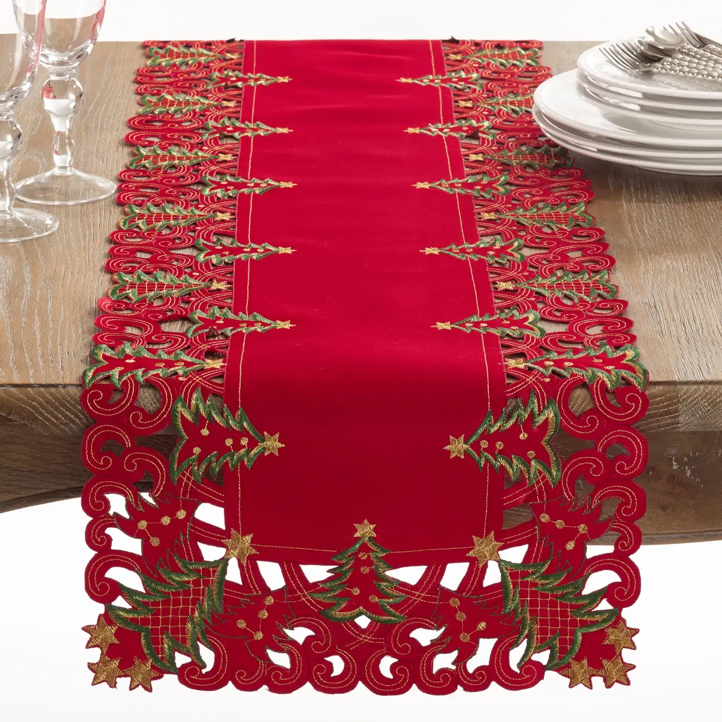 Red Golden Stars Christmas Tree Runner
