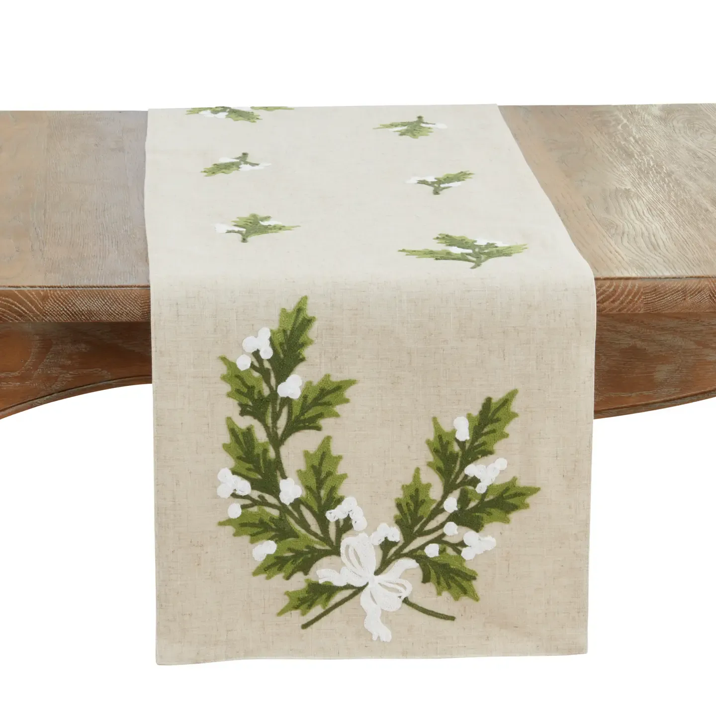 Natural Holly Leaves Table Runner