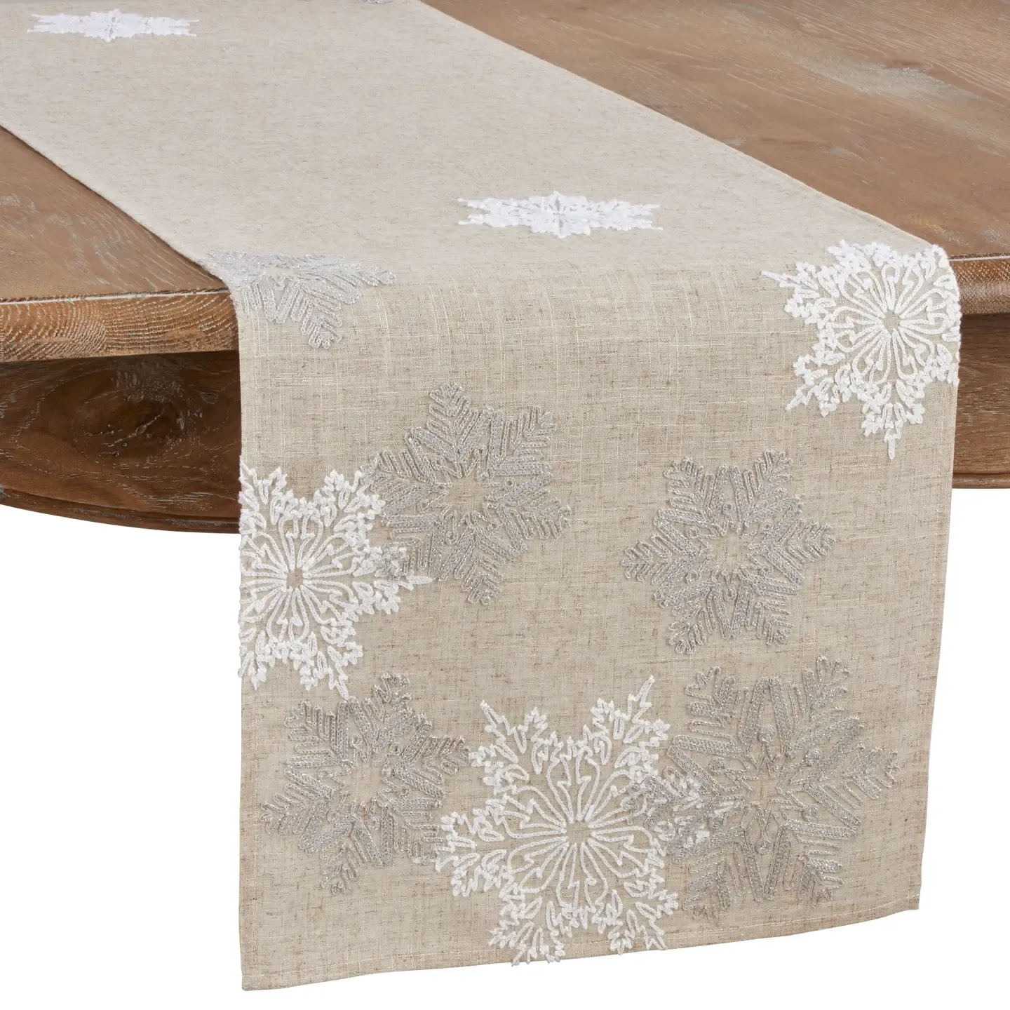 Natural Embroidered Snowflake Runner