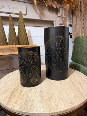 Black Metal Tree Punched Tin Candleholders 