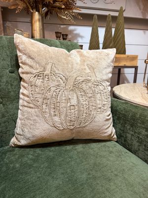 18"x18" Tan Beaded Pumpkin Pillow