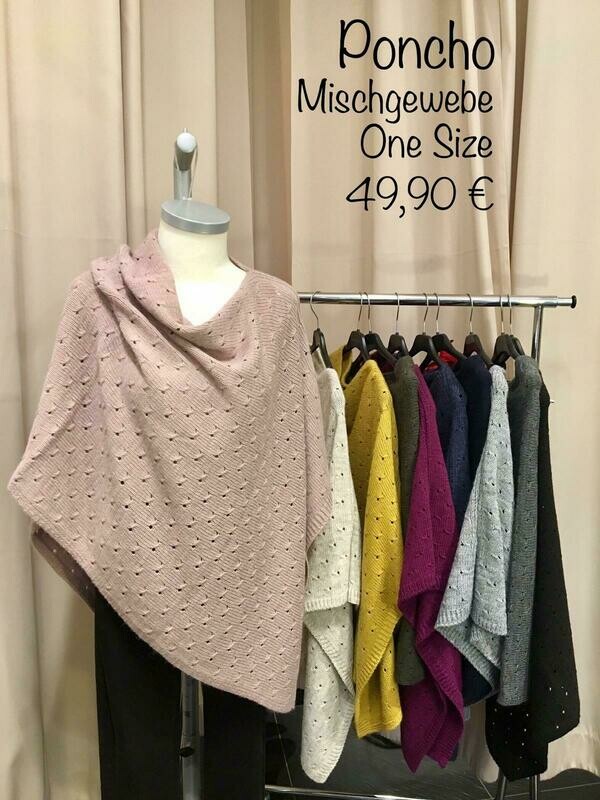 Poncho aus Mischgewebe mit Lochmuster Poncho aus Mischgewebe mit Lochmuster