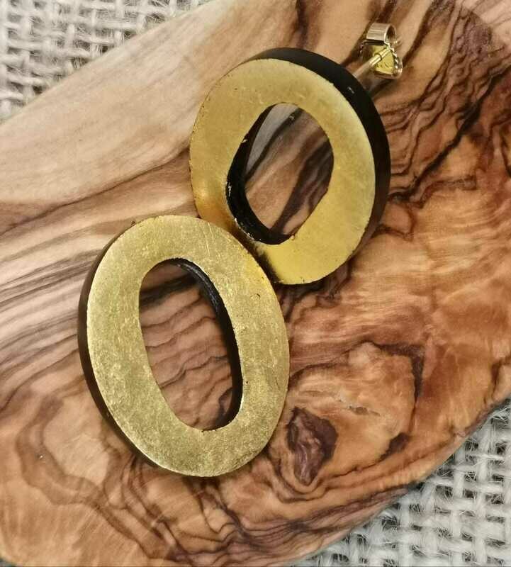 Ohrstecker Holz, teilvergoldet Ohrstecker Holz, teilvergoldet
