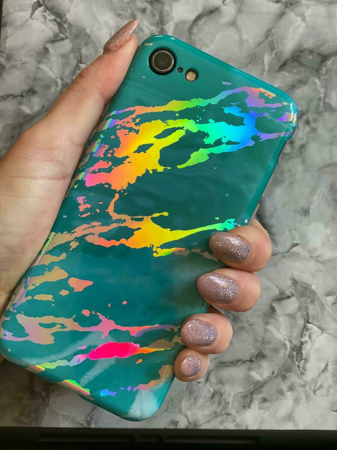 Turquoise Marble Iridescent/ Holographic Case