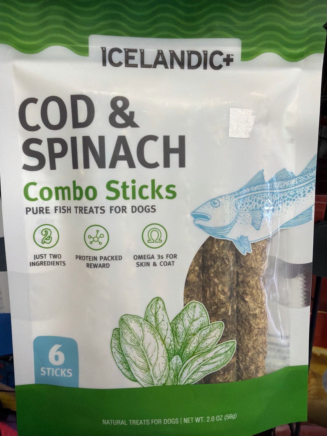 Icelandic Dog Cod and Spinach Combo Sticks 2oz