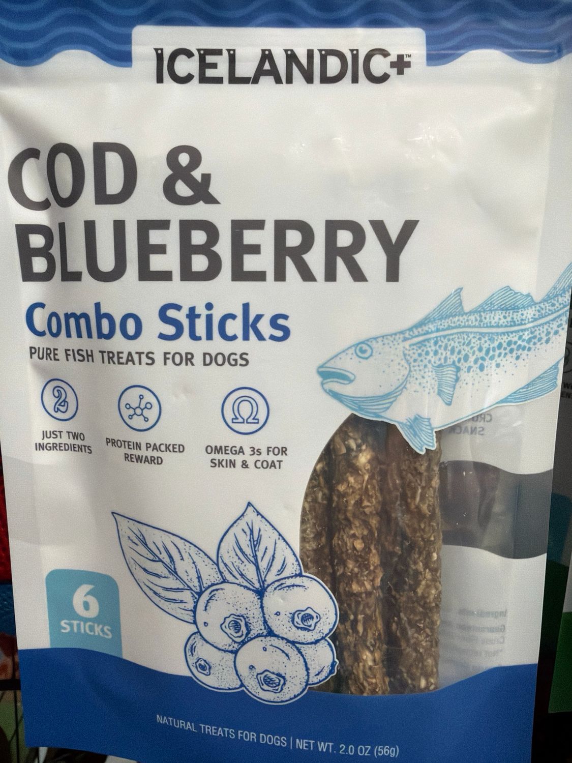 Icelandic Dog Cod and Blueberry Sticks 2oz