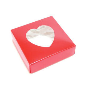 White Base-Red Top w/ Heart Window 2-pc Candy Box 3.5” Square