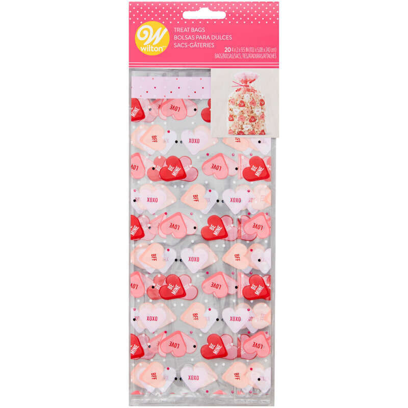 Wilton Candy Hearts Treat Bags, 4x2x9.5&quot;, 20ct