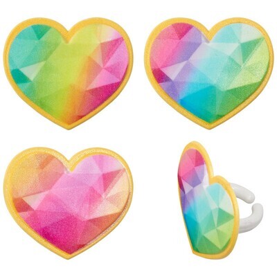 Rainbow Prism Heart Rings, 6ct.