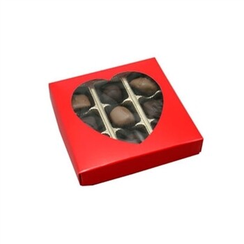 White Base-Red Top w/ Heart Window 1lb. 2-pc Candy Box 7.75” Square