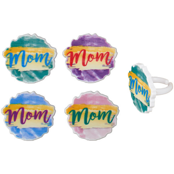 Watercolor &quot;Mom&quot; Cupcake Rings, 6ct.