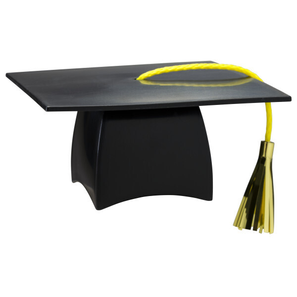 Traditional Plain Black Grad Cap w/Gold Tassel Lay-on, 4&quot;