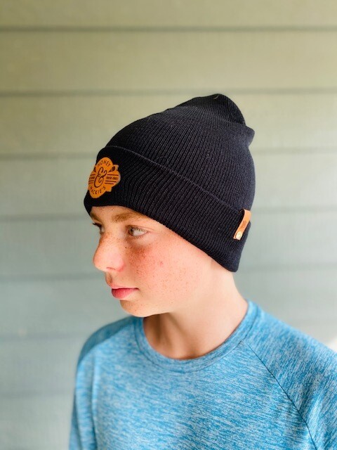 Black Beanie with dark leather patch