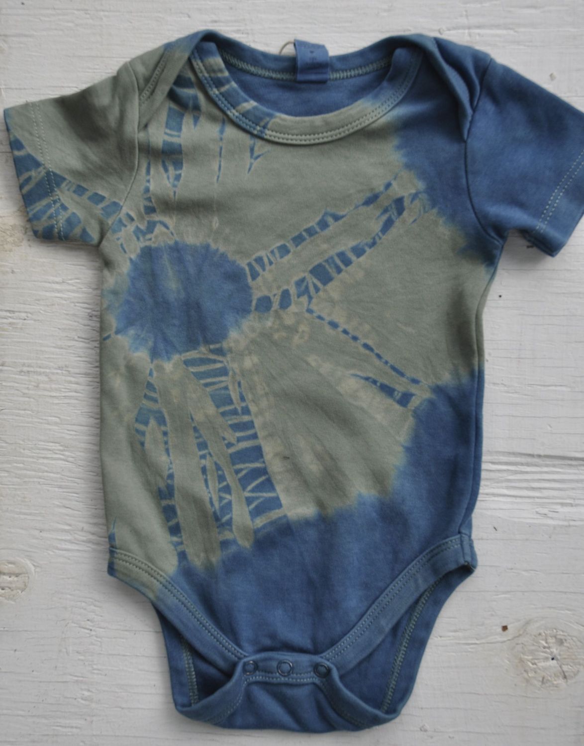 Short Sleeved Green Indigo Dyed Web Onesie