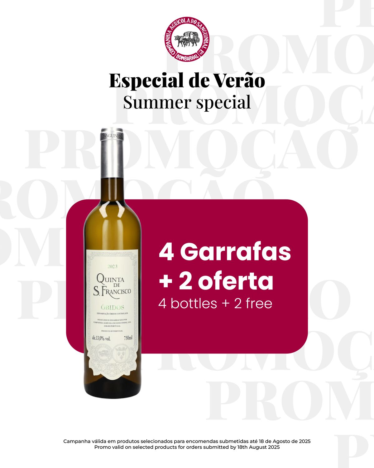Quinta de São Francisco D.O.C Óbidos White 2023, Quantity: 4 bottles + 2 bottle free of charge (Summer Special)