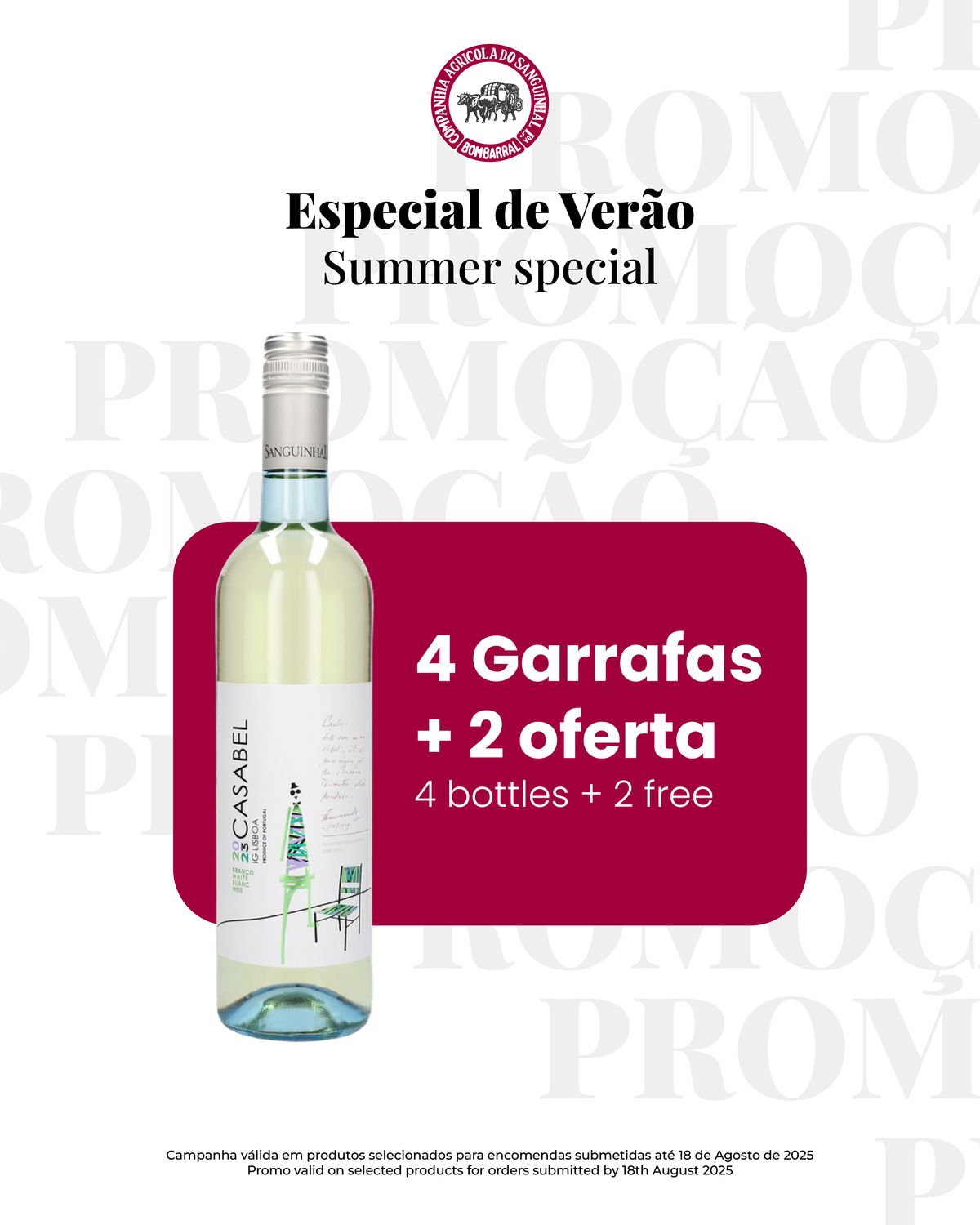 Casabel Lisboa White 2023, Quantity: 4 bottles (750ml) + 2 bottles free of charge 