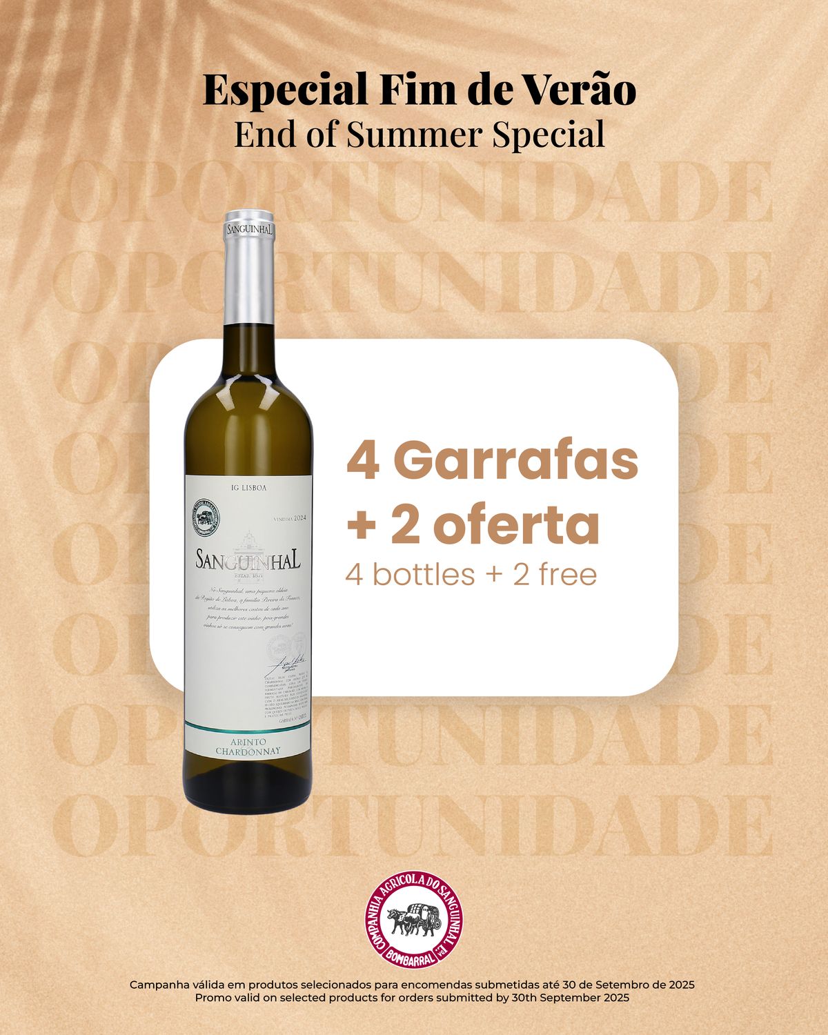 Sanguinhal Arinto Chardonnay White 2024, Quantity: 4 bottles (750ml) + 2 bottle free | END OF SUMMER SPECIAL