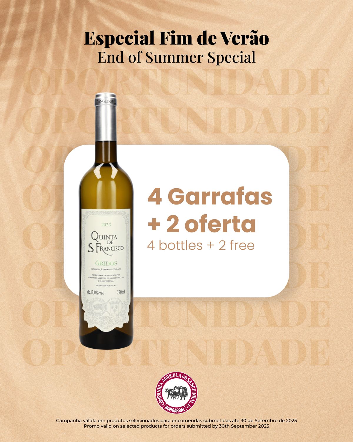 Quinta de São Francisco D.O.C Óbidos White 2023, Quantity: 4 bottles + 2 bottle free | END OF SUMMER SPECIAL