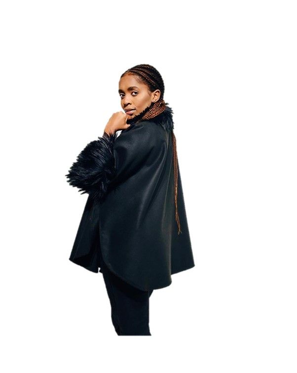 Faux Fur Melton Poncho