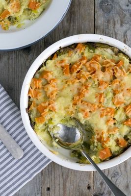 Ovenschotel met kippengehakt prei en zoete aardappel(500 gr)