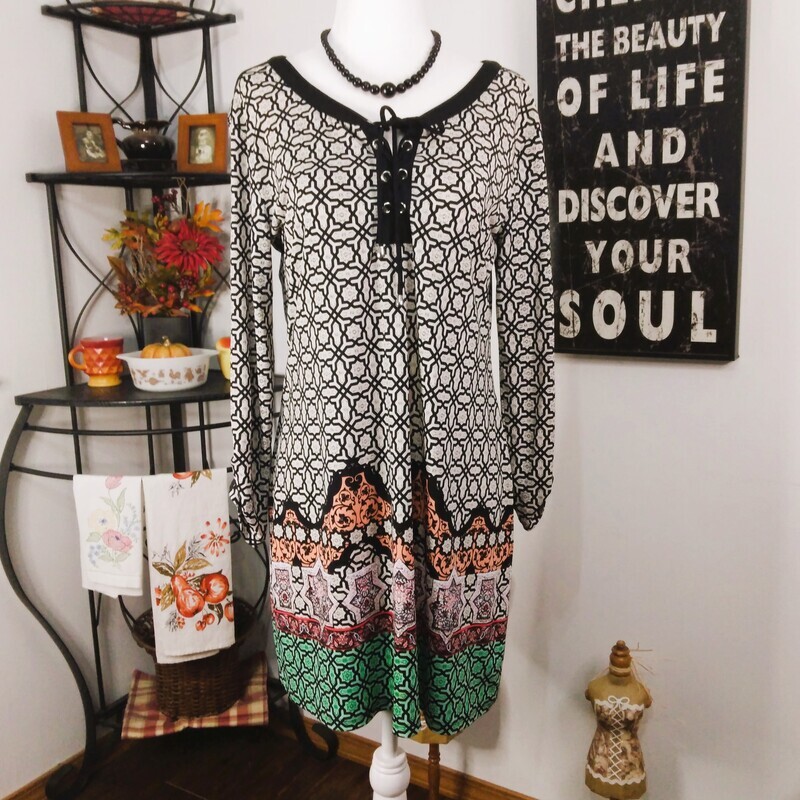 Style &amp; Co. Small Women&#39;s Boho Lace Front Long Sleeve Stretchy Tunic Dress