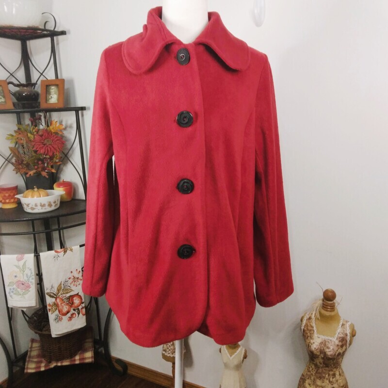 Susan Graver Medium Women&#39;s Red Fleece Button-Up Jacket