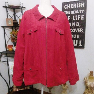 Studio Works 24W 3X Women's Red Zip-Up Soft Faux Suede Blazer Jacket