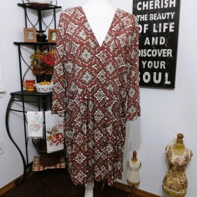 H&amp;M Sz 12 Large Women&#39;s Viscose 3/4 Sleeve V-Neck Dress