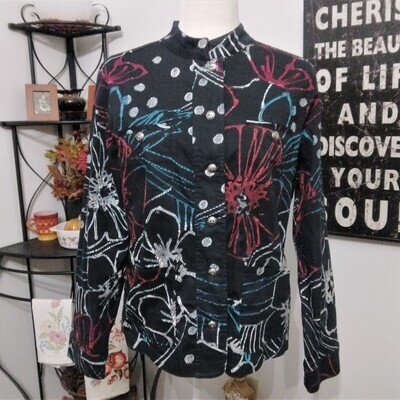 Chico&#39;s Medium Women&#39;s Black High Neck Button-Up Long Sleeve Blouse
