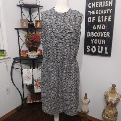 Merona Large Women&#39;s Black White Half Button Sleeveless Blouson Dress
