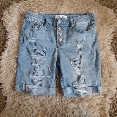 Almost Famous Sz 7 Women's Jrs Distressed Stretch Mid Rise Bermuda Jean Shorts