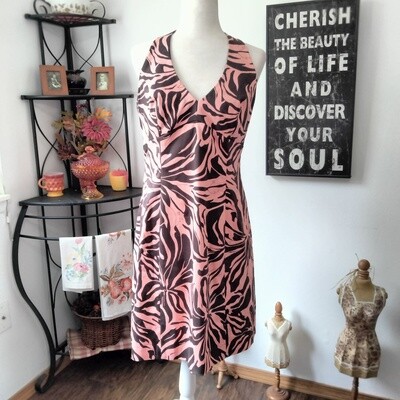 Jones New York Sz 12 Large Women's Pink & Brown Halter Sleeveless Dress