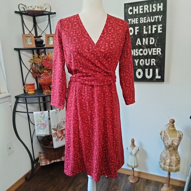Lands End Sz 6 - 8 Women&#39;s Red Stretchy 3/4 Sleeve Dress