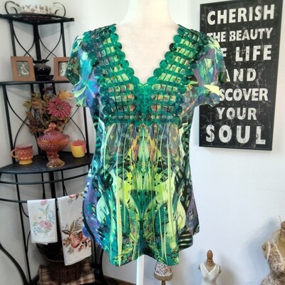 Apt. 9 Medium Women&#39;s Green Boho Short Sleeve Blouse