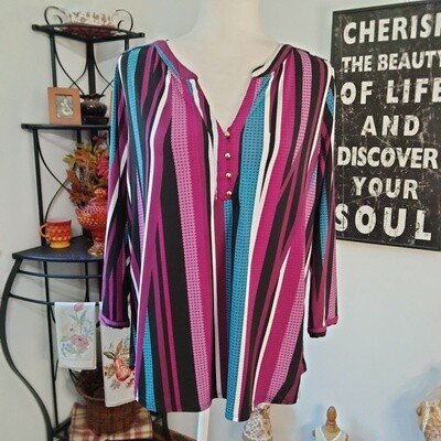 Dana Buchman Large Women&#39;s Stretch Half Button 3/4 Sleeve Blouse