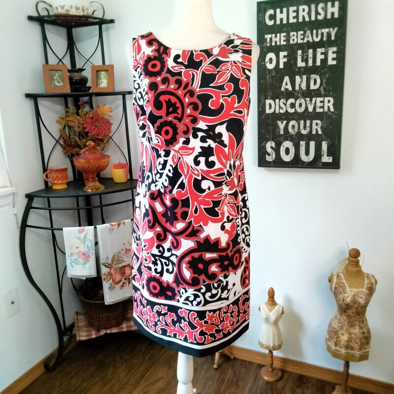 Perceptions Sz 8 Medium Women&#39;s White Red Black Sleeveless Sheath Dress