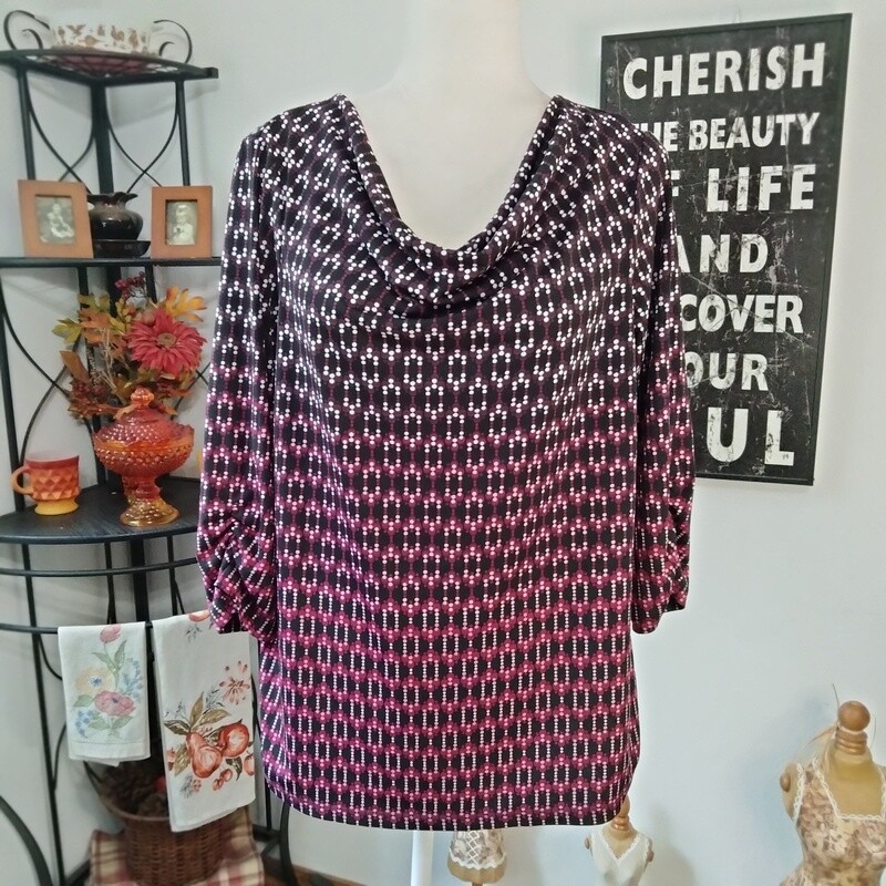 Christopher &amp; Banks Large Women&#39;s Purple &amp; Black Stretchy 3/4 Sleeve Blouse