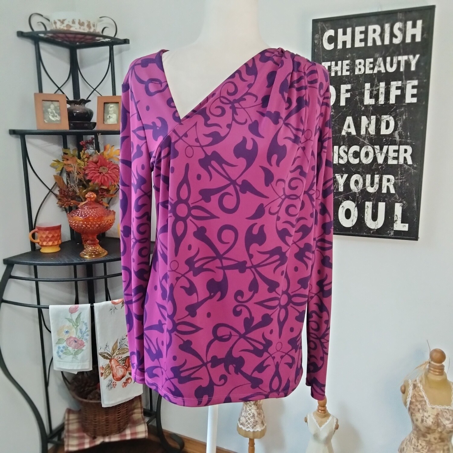 Narciso Rodriguez Large Women&#39;s Purple Stretchy Long Sleeve Blouse