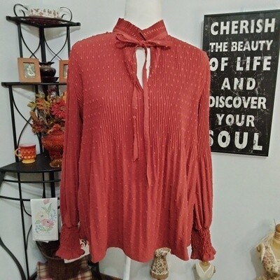 NEW! Max Studio Small Women&#39;s Terracotta Boho Long Sleeve Blouse
