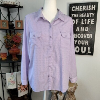 Studio Works XL Petite Purple &amp; White Button-Up Long Sleeve Blouse