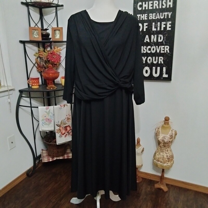 Vicki Wayne 20W 1X Women&#39;s Black Stretchy 3/4 Sleeve Plus Size Dress