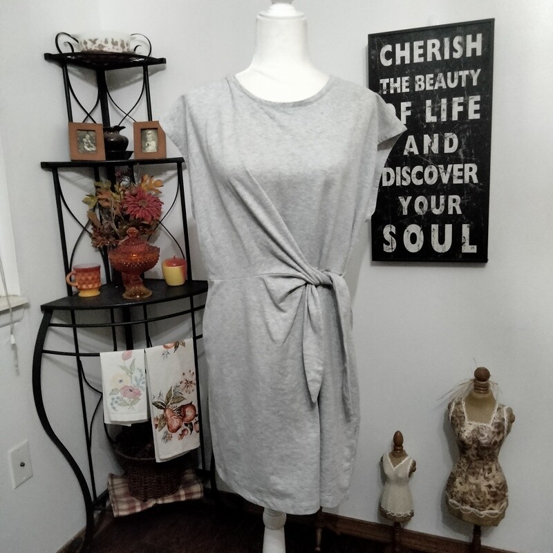 Nine West XL Women&#39;s Grey Short Sleeve Knit Side Tie Knot Dress