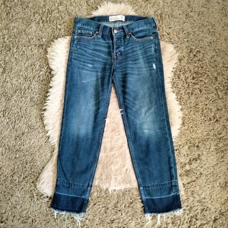 A&amp;F 00 Women&#39;s Juniors Boyfriend Straight Leg Distressed Hem Ankle Jeans