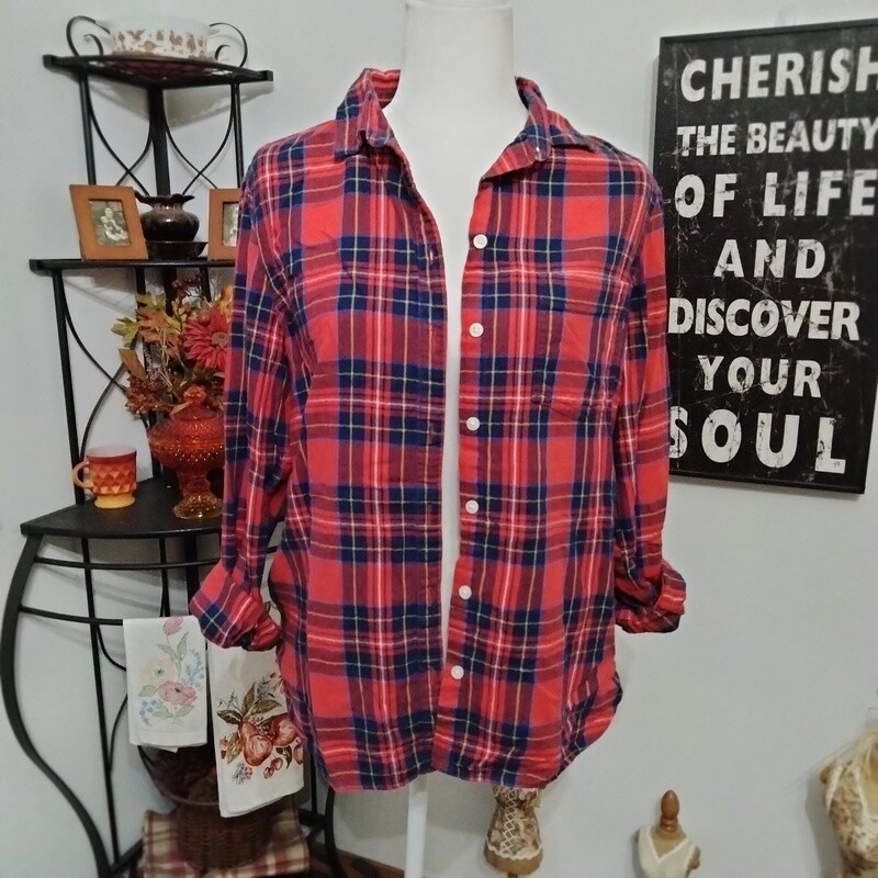 Old Navy Large Women&#39;s Classic Cotton Red Button-Up Long Sleeve Flannel Shirt