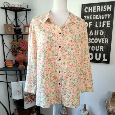 Sag Harbor XL Women's Silk Floral 3/4 Sleeve Button-Up Blouse
