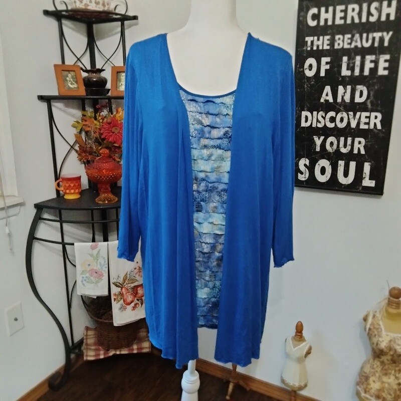 Janeric 3X Women&#39;s Blue Layered Look 1-PC Plus Size Stretchy Blouse